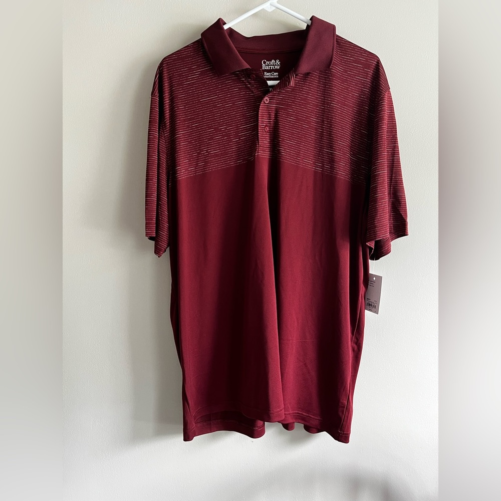 NWT Croft & Barrow The Quick Dry Polo Performance maroon polo shirt Size XL